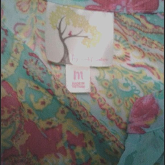 Anthropology Fig and Flower Aqua Mixed Floral Sheer Boho Top - Picture 6 of 7